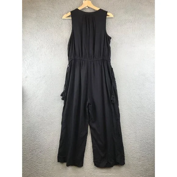 New Sonoma Solid Drawstring Waist Wide Leg Crop Pants Jumpsuit Small - Picture 2 of 8